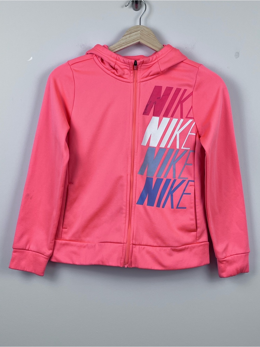 Nike Girls Dri-Fit Pink Thermal Full Zip Hooded Sweatshirt CJ4374 Size M; School